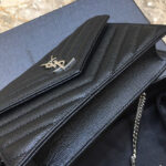 Saint Laurent Envelope Chain Wallet In Grain De Poudre Embossed Leather Black